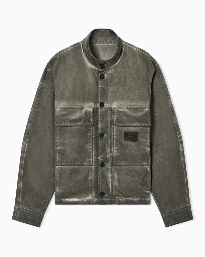 Emporio Armani Jacke aus stückgefärbtem Stretch-Denim mit Dirty-Waschung Braun