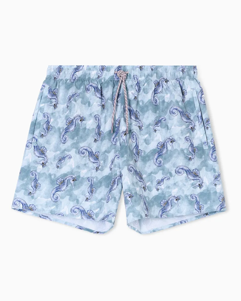 Emporio Armani Badeshorts mit Sea Animals Print Hellblau