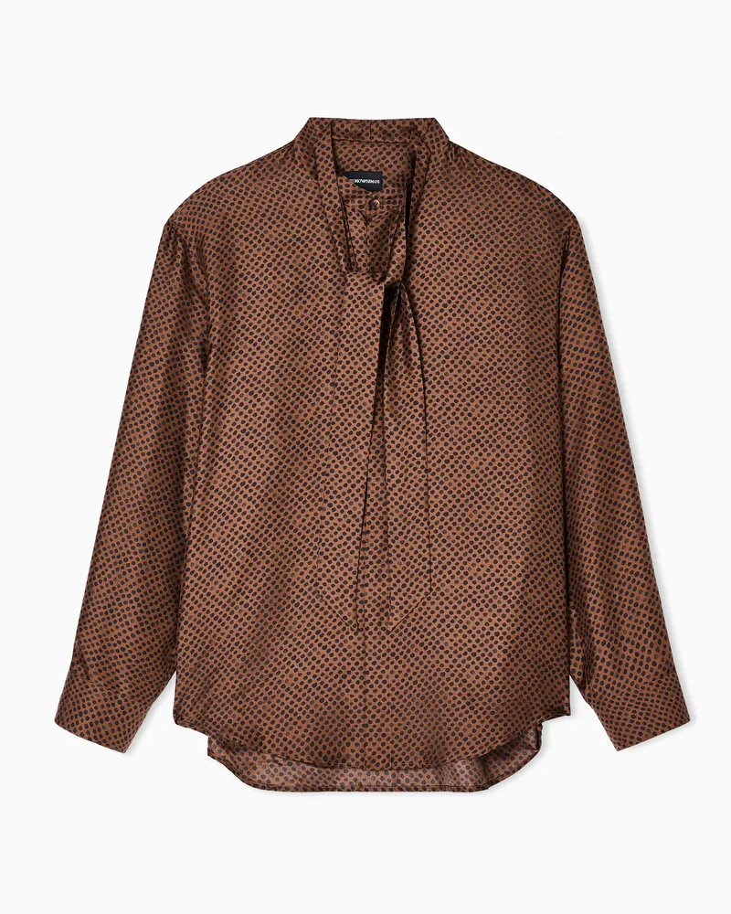 Emporio Armani Hemd mit Schalkragen aus Viskose und Seide Braun