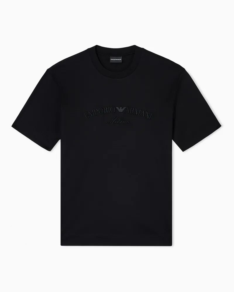 Emporio Armani ASV T-Shirt mit großer Adler-Stickerei, gefertigt aus einer Jersey-Lyocell-Mischung Schwarz