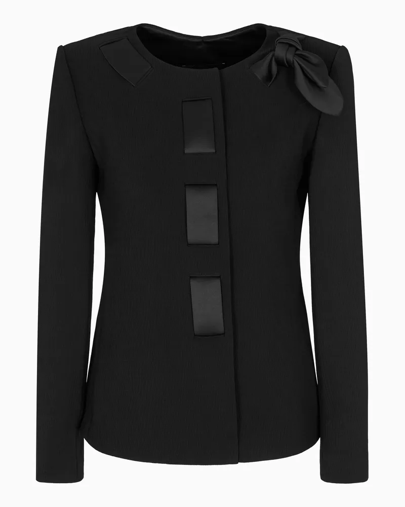 Emporio Armani Jacke mit Schleifendetail, gefertigt aus fließendem Crêpe in Baumrindenoptik Schwarz