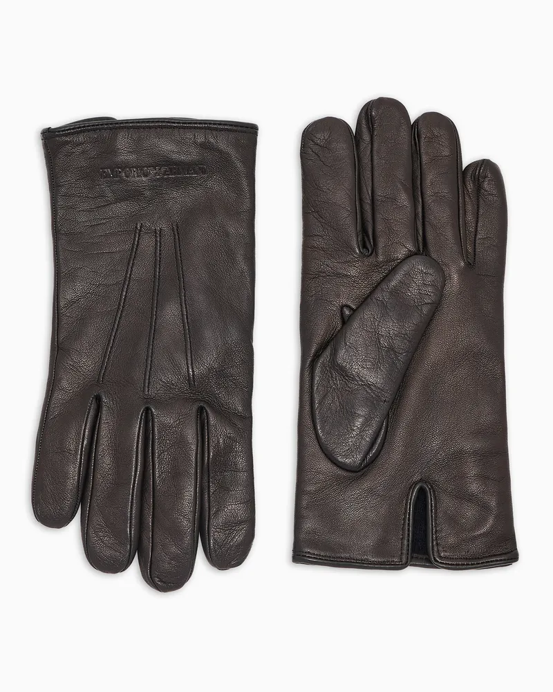 Emporio Armani Handschuhe aus Lammnappaleder mit Schmuckstäbchen Schwarz