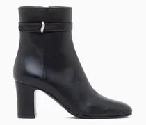 Stiefeletten aus Glattleder mit Blockabsatz und Schnalle