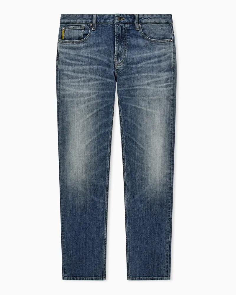 Emporio Armani 5-Pocket-Jeans aus Baumwolle mit geradem Bein und Used-Look Blau