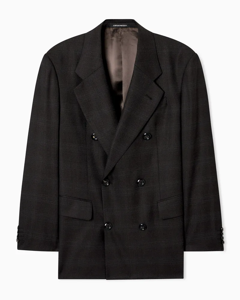 Emporio Armani Doppelreihiger Blazer aus Super 130’S-Wolle mit Glencheck-Karos Braun