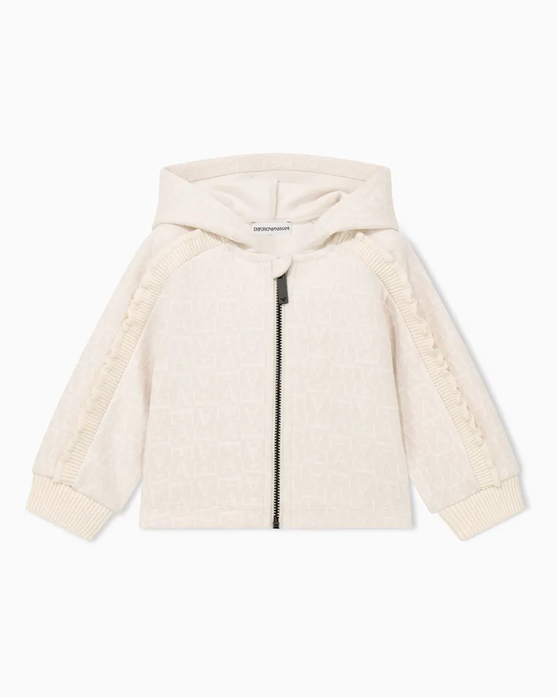 Emporio Armani Kapuzenjacke aus Jacquard-Jersey mit Rüschen an den Ärmeln Beige