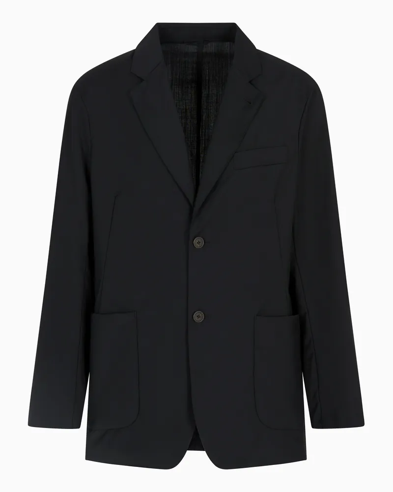 Emporio Armani Einreihiges Sakko aus Woll-Popeline Schwarz