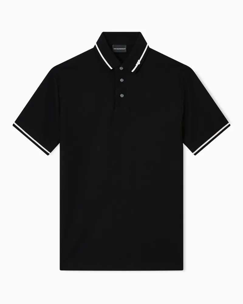 Emporio Armani Poloshirt aus Pikee mit Mikro-Adler am Saum und als Stickerei Schwarz