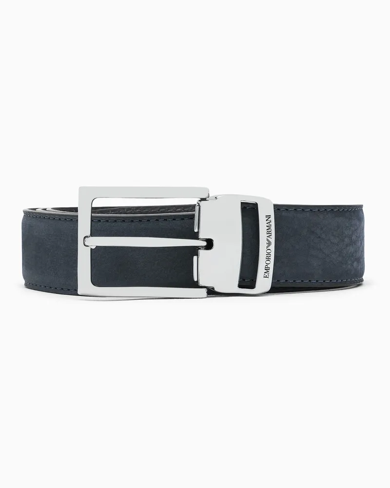 Emporio Armani Gürtel aus Nubukleder mit einer polierten Dornschließe Marineblau