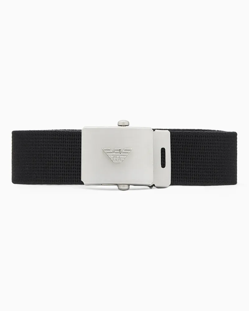 Emporio Armani Eagle Club Capsule Buckle Ribbon Belt Schwarz