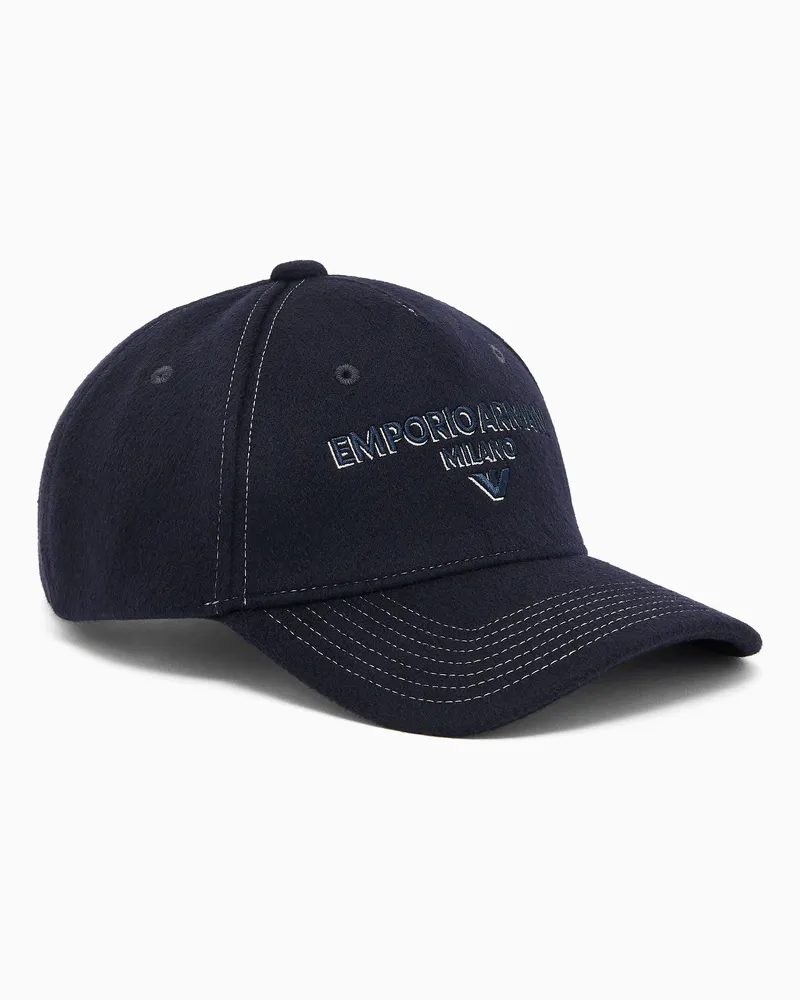 Emporio Armani Baseballcap aus Schurwolle mit Logo-Stickerei Marineblau