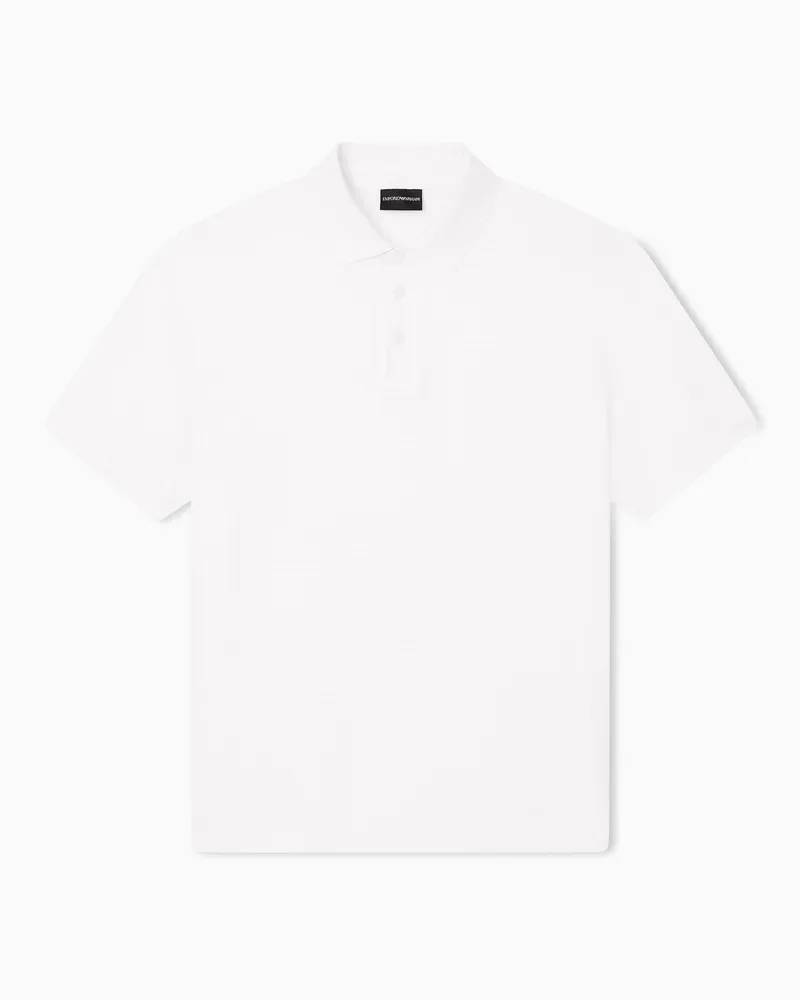 Emporio Armani Poloshirt aus Jacquard-Jersey mit Allover-Logo-Schriftzug Weiß