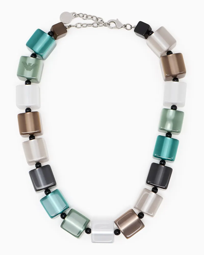 Emporio Armani Halskette mit Würfeln und Mikro-Kugeln Grau