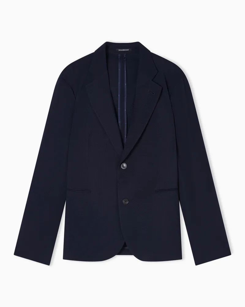 Emporio Armani Einreihiges Sakko aus Schurwoll-Seersucker Marineblau