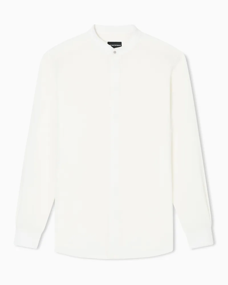 Emporio Armani Icon Hemd mit Grandad-Kragen, gefertigt aus Crêpe-Jersey mit 3D-Pikee-Effekt Weiß