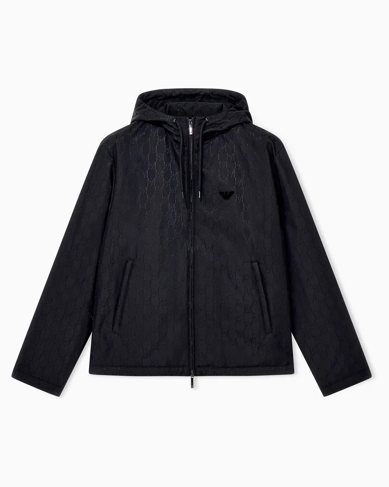 Emporio Armani Blouson Jacket mit Kapuze und Monogrammmuster Schwarz