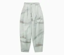 Weite Satinhose mit Landschaftsdruck und Kordelzug