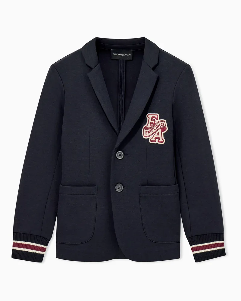 Emporio Armani Blazer aus Baumwolljersey mit Reverskragen und Rippbündchen Marineblau