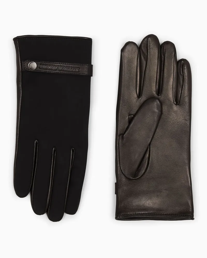 Emporio Armani Handschuhe aus Nylon und Lammnappaleder Schwarz