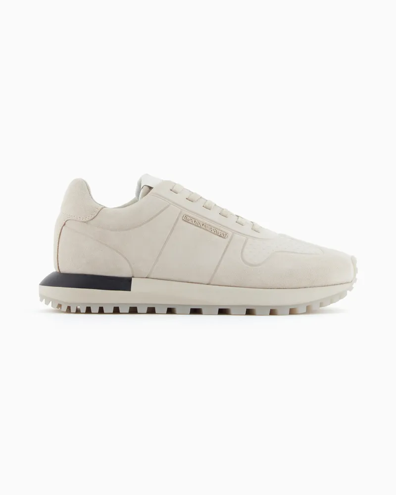 Emporio Armani Sneaker aus Veloursleder Elfenbein