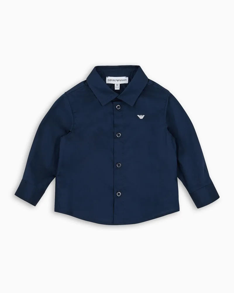 Emporio Armani Hemd aus Baumwollstretch mit Adler-Stickerei Blau