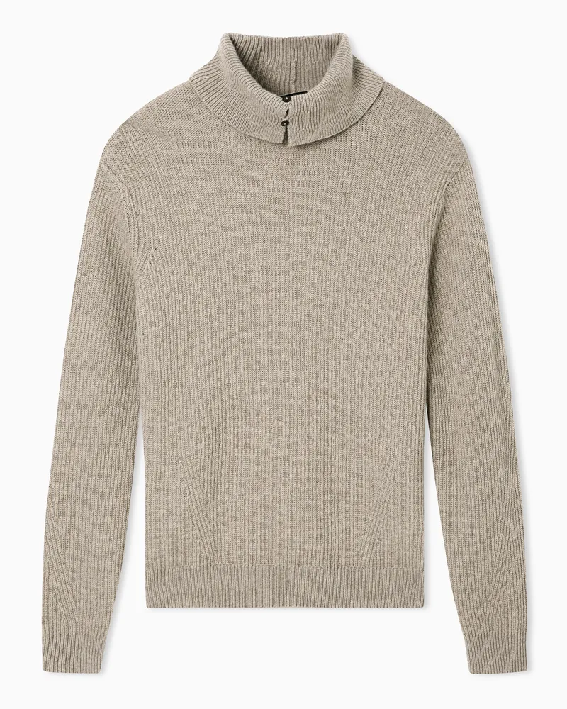 Emporio Armani Pullover aus Schurwolle im Halbpatentmuster mit hohem Kragen Beige