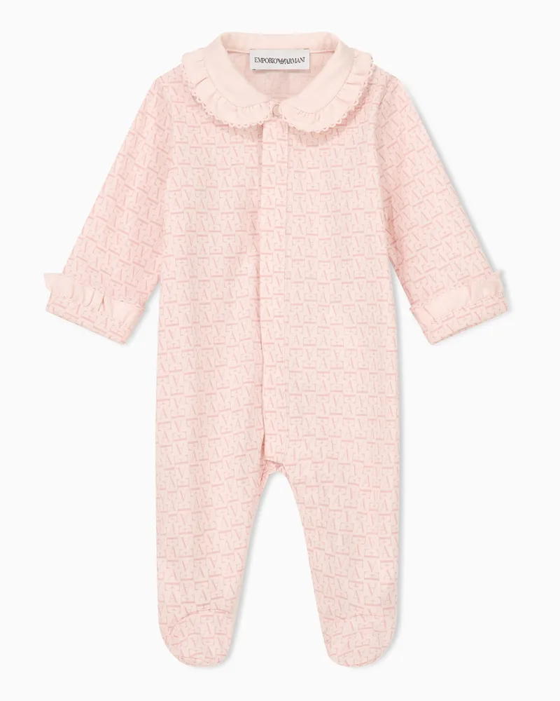 Emporio Armani Strampler aus Baumwolljersey mit Fuß und Rüschenkragen Pink