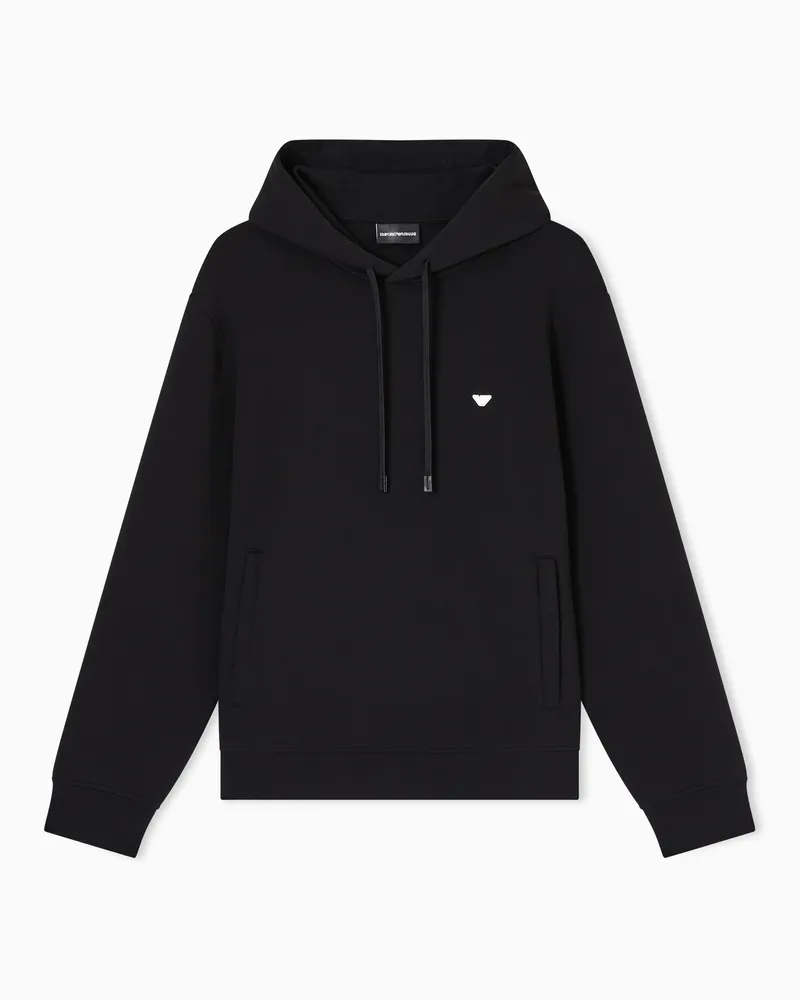 Emporio Armani Sweatshirt aus doppellagigem Jersey mit Kapuze und gesticktem Mikro-Adler Schwarz