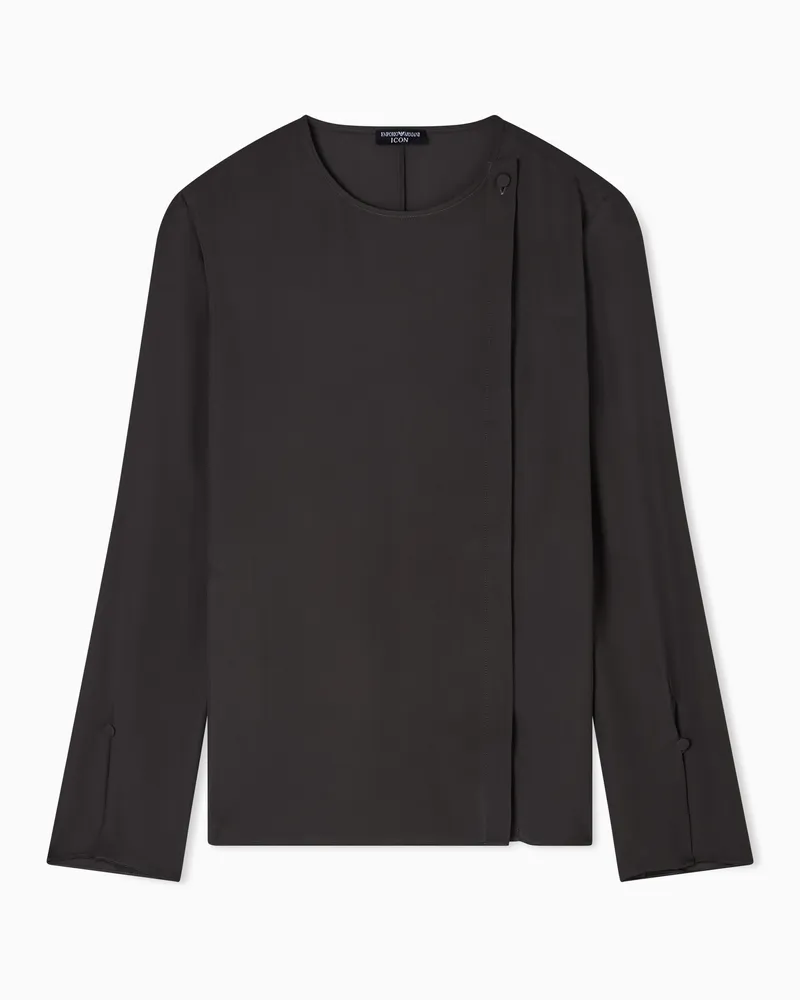 Emporio Armani Icon Bluse aus doppelt genähtem Seiden-Georgette Braun
