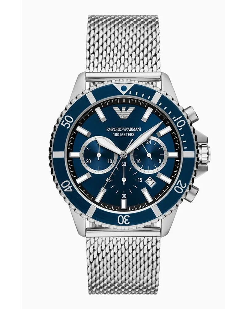 Emporio Armani Chronograph mit Armband aus Edelstahlmesh Silber