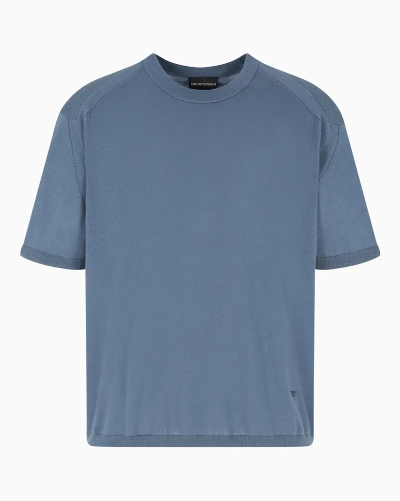 Emporio Armani ASV Pullover aus einer Woll–Lyocell-Mischung in Glattstrick Hellblau