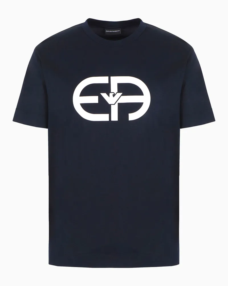 Emporio Armani T-Shirt aus Jersey-Lyocell-Mischung mit Maxi-EA-Logo Marineblau