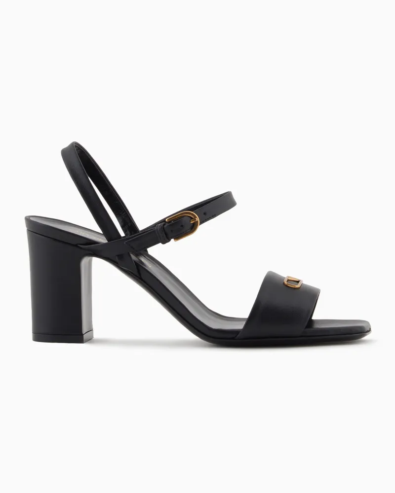 Emporio Armani Sandalen aus Nappaleder mit Absatz und Adler-Plakette Schwarz