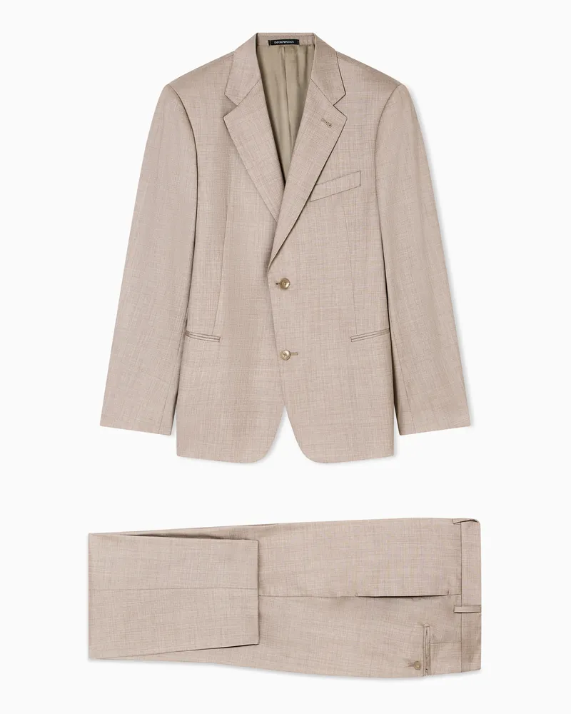 Emporio Armani Einreihiger Anzug aus Wolle-Seide-Mischung mit Mikro-Muster in Jacquard-Stoff-Verarbeitung Braun