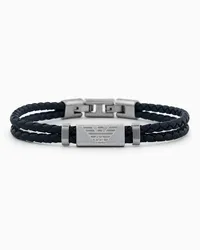 Emporio Armani Armband aus Edelstahl und Schwarzem Leder Silber