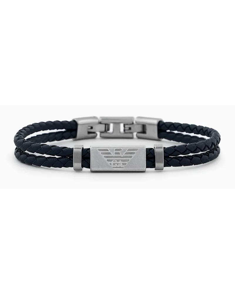 Emporio Armani Armband aus Edelstahl und Schwarzem Leder Silber