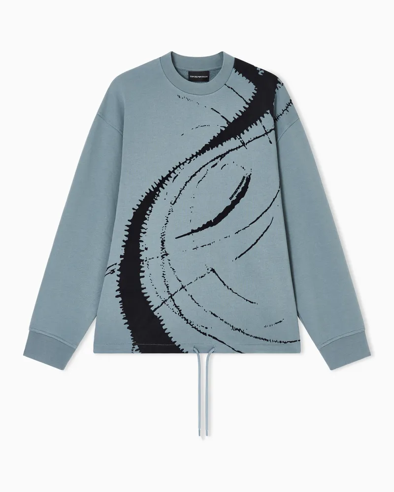 Emporio Armani Oversize-Sweatshirt aus French-Terry-Jersey mit Flockprint Blau
