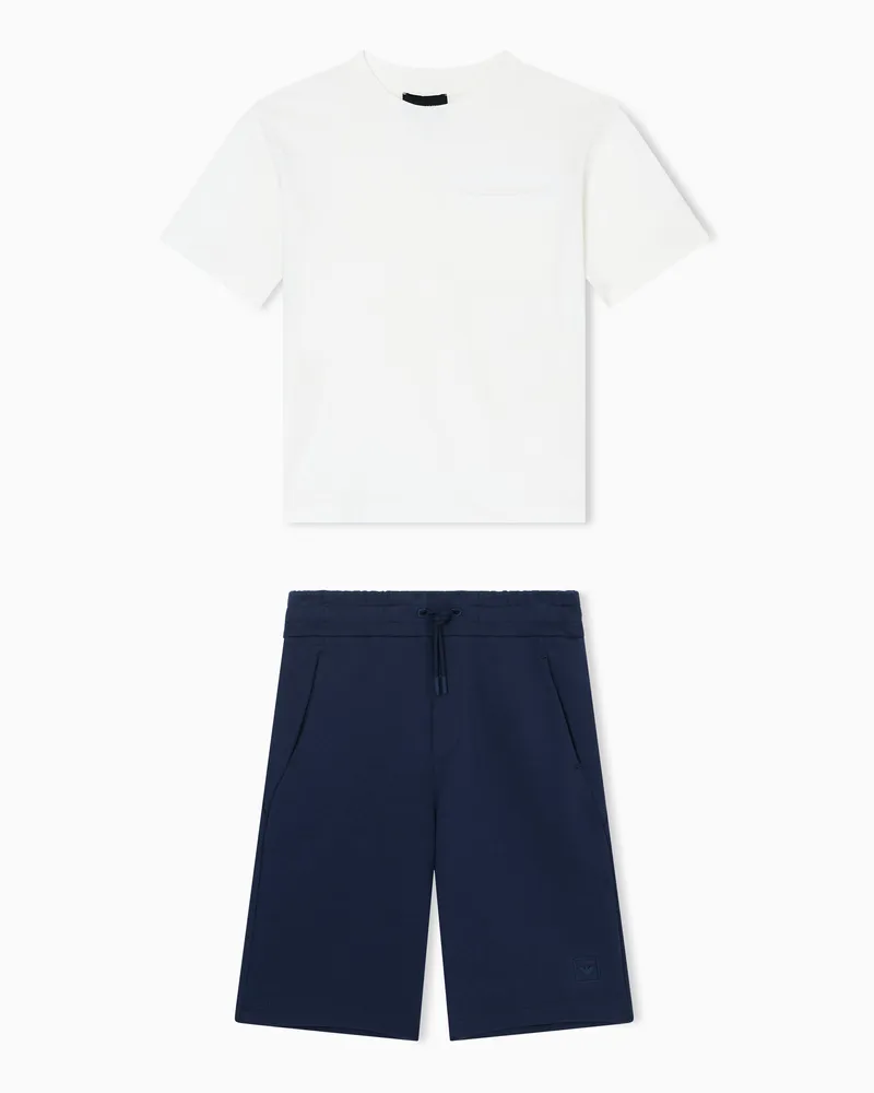 Emporio Armani Set bestehend aus einem T-Shirt und Bermudashorts, gefertigt aus Jersey-Interlock Blau