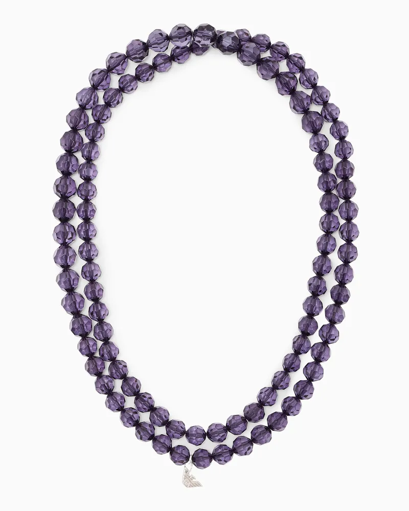 Emporio Armani Zweireihige Halskette mit facettierten Perlen und Anhänger Marineblau