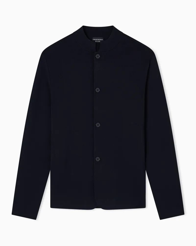 Emporio Armani Icon Jacke mit Grandad-Kragen aus Reisstich-Strick Marineblau
