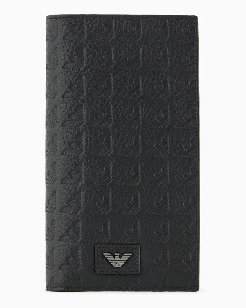 Emporio Armani Yen-Halter aus Leder geprägt mit Allover-Adler Schwarz