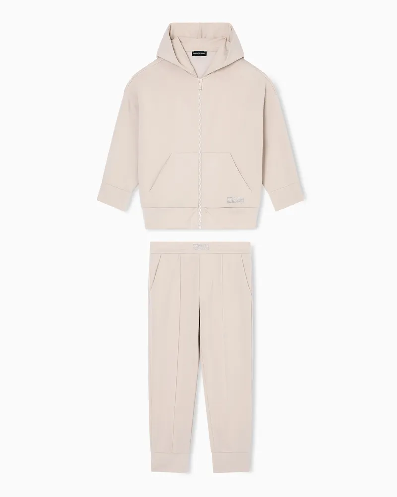 Emporio Armani Trainingsanzug mit einem Sweatshirt mit Reißverschluss und Kapuze, gefertigt aus doppellagigem Jersey Beige