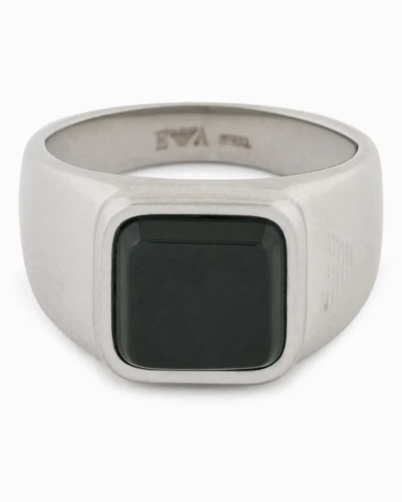 Emporio Armani Siegelring aus Edelstahl mit grünem Achat Mehrfarbig