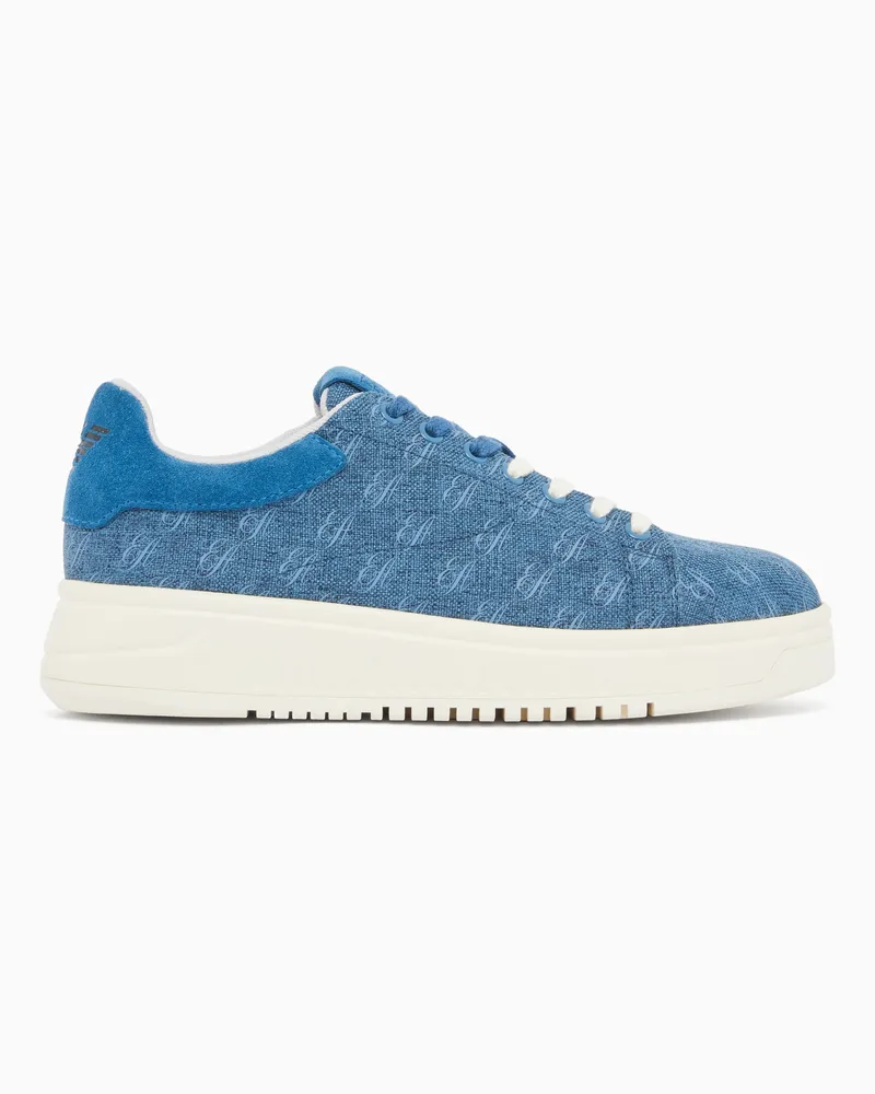 Emporio Armani Sneaker aus Canvas mit durchgehendem Logo-Print Blau