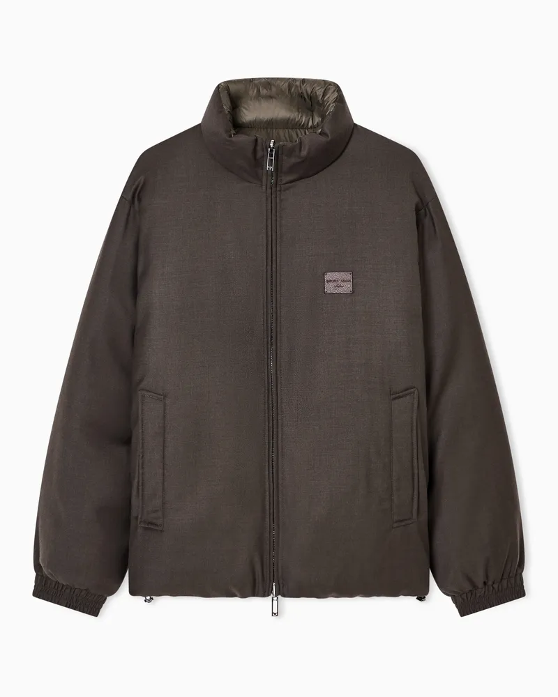 Emporio Armani Wendbare Twill-Daunenjacke aus einer Woll-Mischung Grün