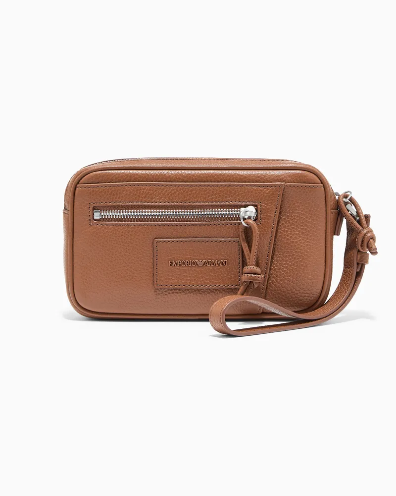Emporio Armani Beauty-Case aus gewalktem Leder Braun