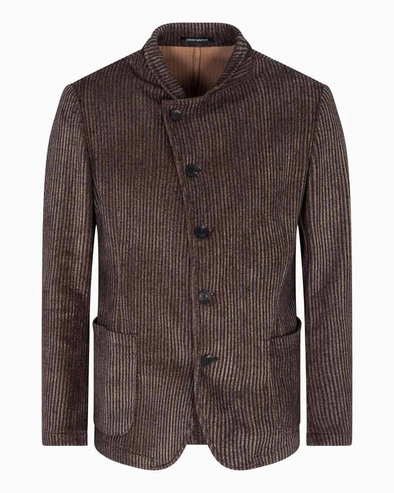 Emporio Armani Jacke mit Grandad-Kragen und dezentraler Schnürung, gefertigt aus bedrucktem Kord Braun