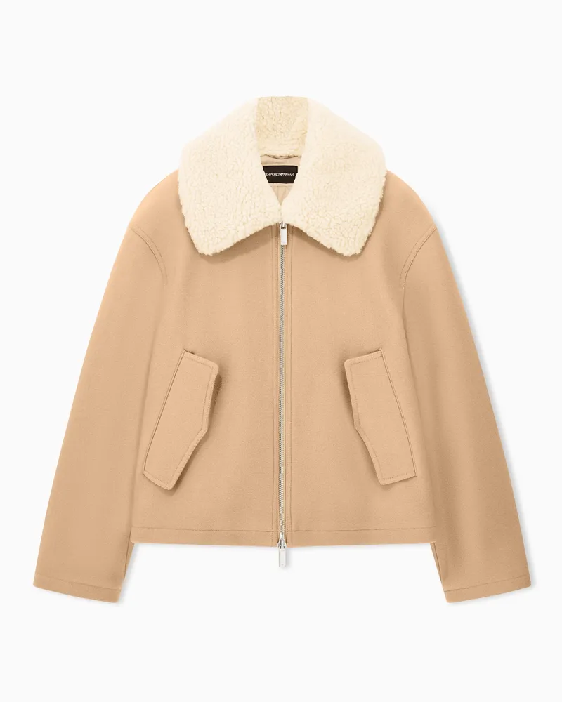 Emporio Armani Regular Fit Blouson aus Schurwolle mit Reißverschluss Beige
