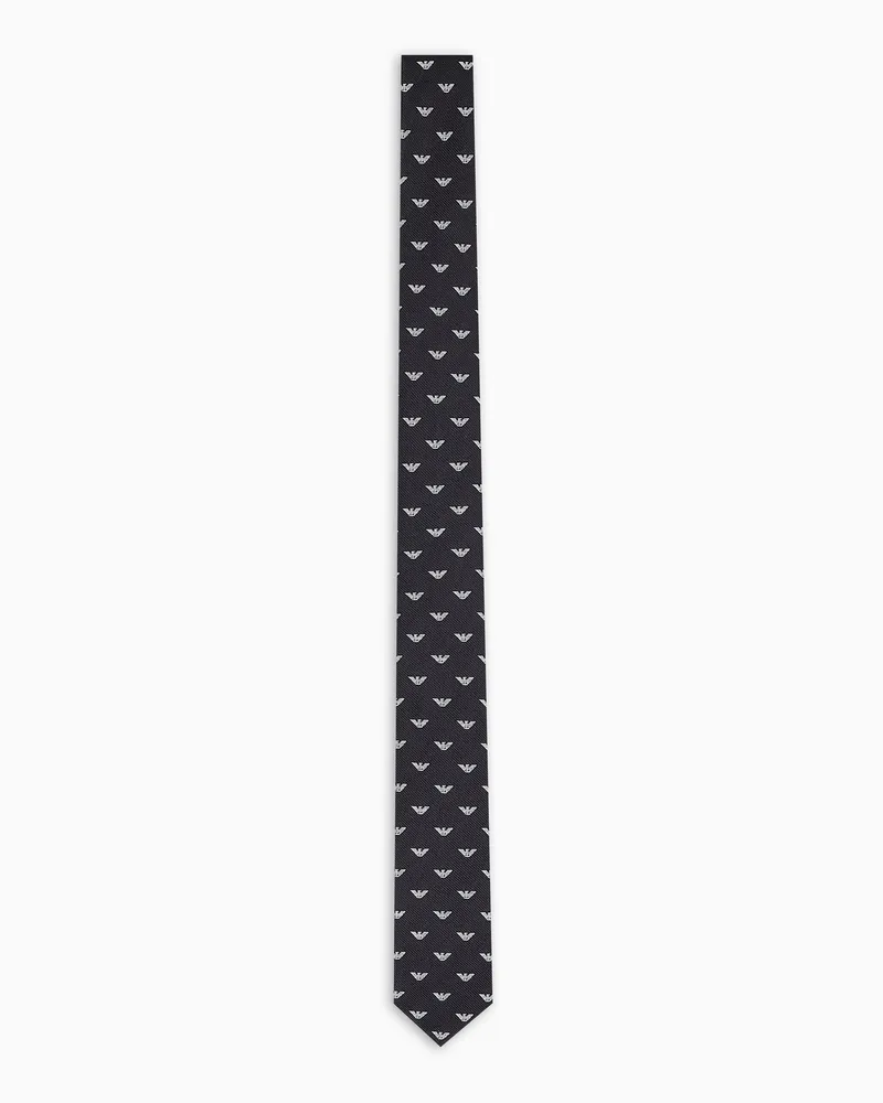 Emporio Armani Krawatte aus reiner Seide mit kleinem Allover-Adlermotiv in Jacquard-Stoff-Verarbeitung Schwarz