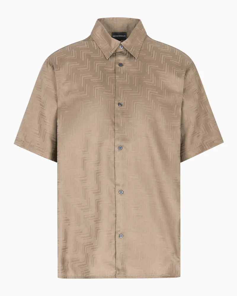 Emporio Armani ASV Kurzarm-Hemd Lyocell aus Jacquard-Stoff Braun
